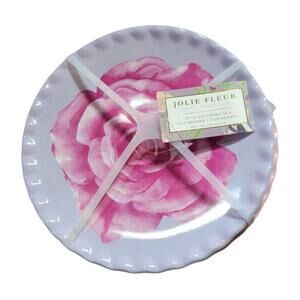 Jolie Fleur Spring Collection Set of 4 Rose 9” Melamine Plates NEW Purple Pink